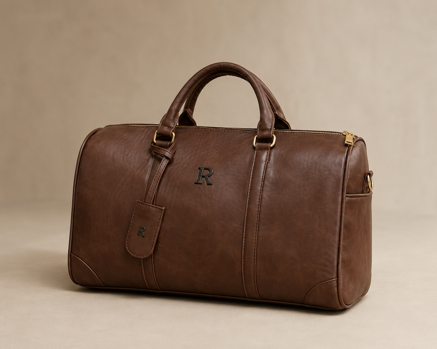 TRAVEL BAG - CAFÉ TESTA LISO - HERRAJE DORADO