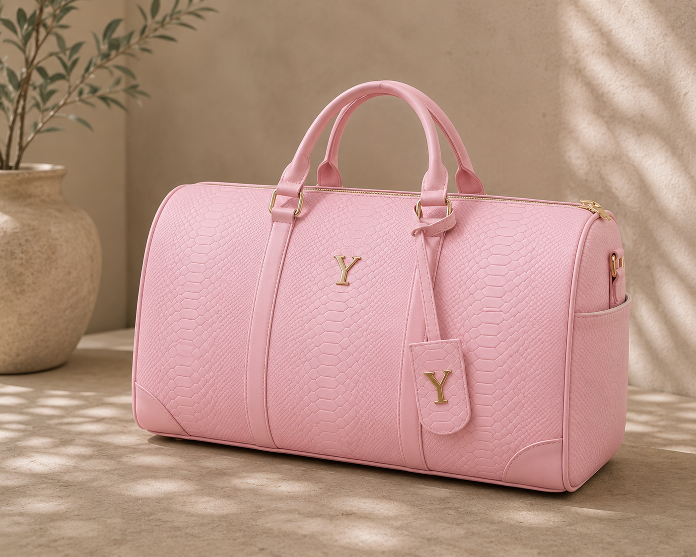 TRAVEL BAG - ROSA PARAÍSO PITÓN - HERRAJE DORADO